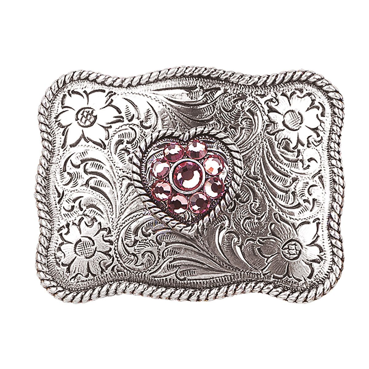 Blazin Roxx Girls Buckle Rectangle - Pink Crystal Heart Center