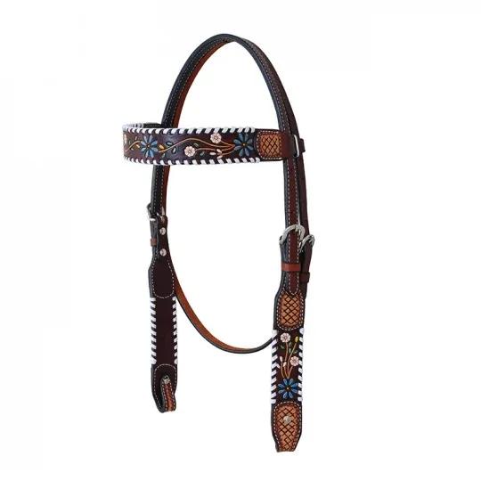 BrowBand Headstall w/Floral Tooling in TT Finish - BB3964