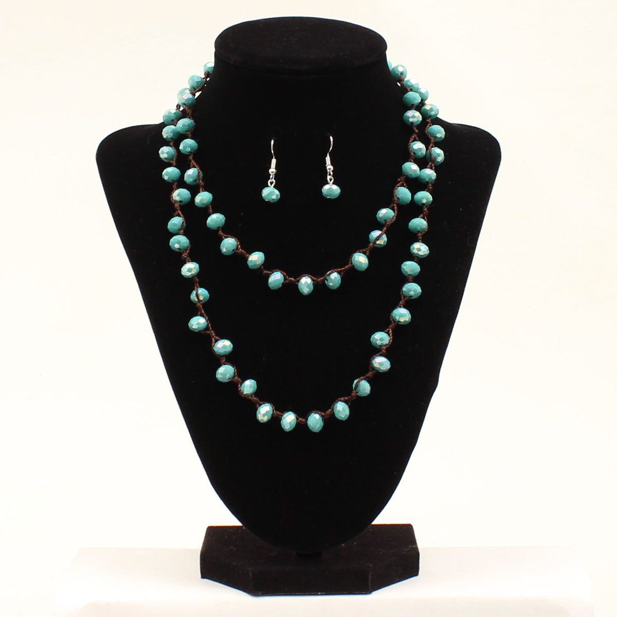 Blazin Roxx Earring &amp; Necklace Set - Shiny Turquoise Beads 17.5"