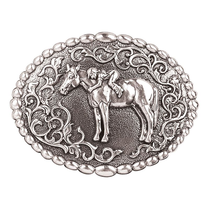 Blazin Roxx Girl's Oval Horse First Love Buckle - Silver