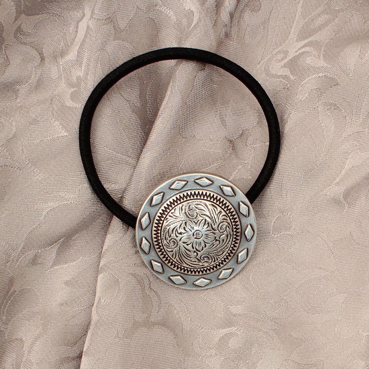 Blazin Roxx Round Concho Hair Tie - Floral Scrolling