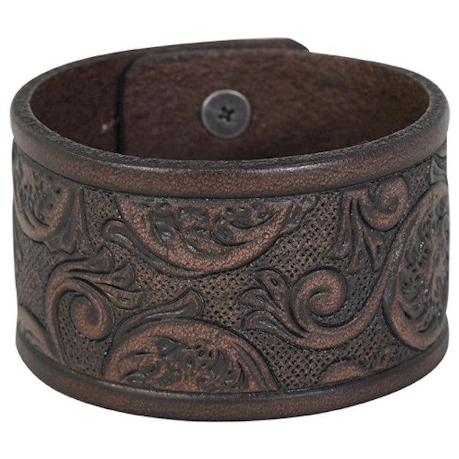Bracelet Tooled Leather Cuff 2.25" Wide - 22071BJ1