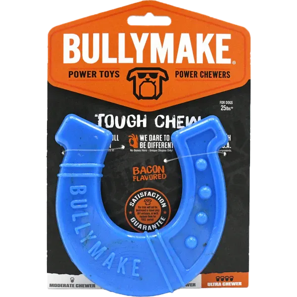 Bullymake Doy Toy Tough Chew Nylon Horseshoe Blue Bacon Flavour
