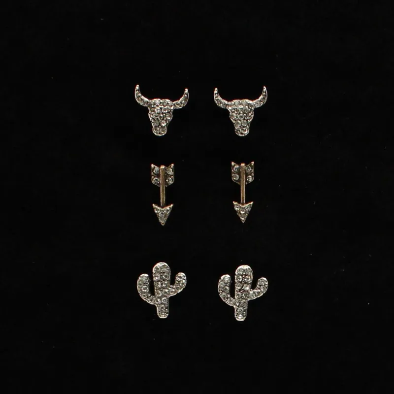 Blazin Roxx 3pc Earring Set - Longhorn/Arrow/Cactus