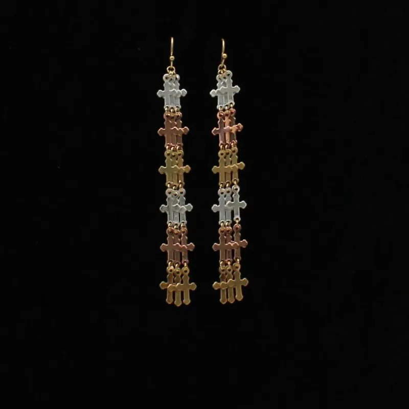 Blazin Roxx Cross Dangle Earrings - Silver, Gold &amp; Copper