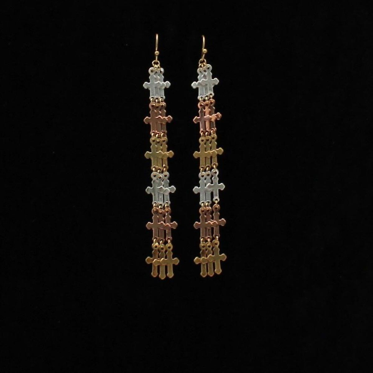 Blazin Roxx Cross Dangle Earrings - Silver, Gold &amp; Copper