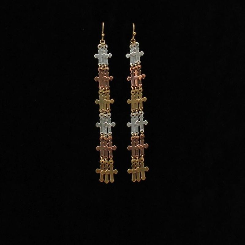 Blazin Roxx Cross Dangle Earrings - Silver, Gold &amp; Copper