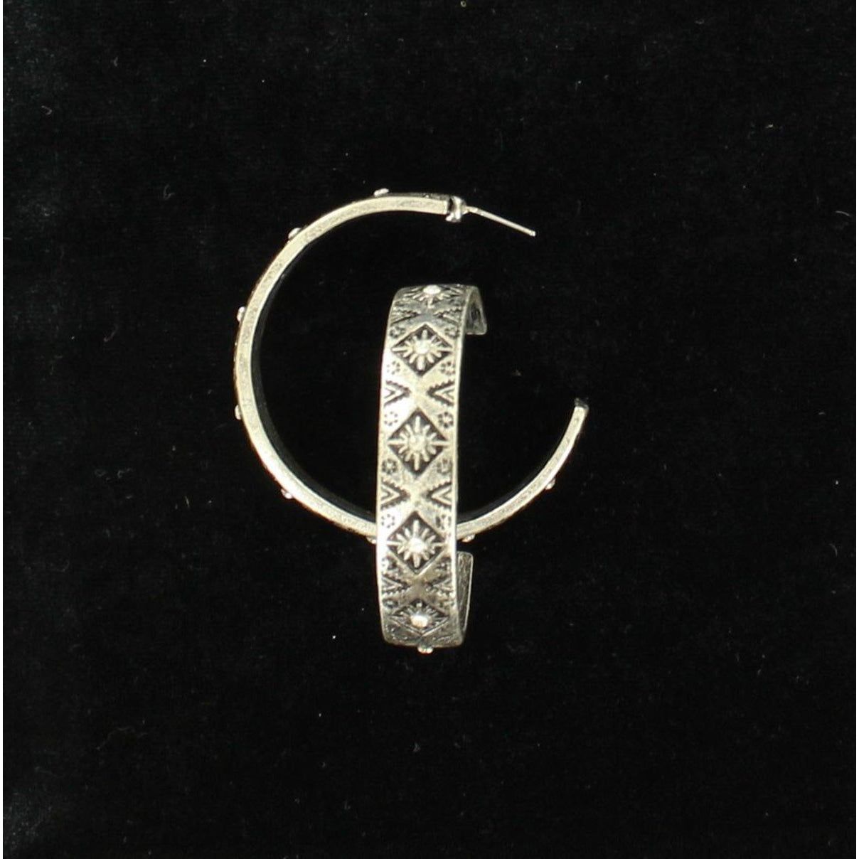 Blazin Roxx Earrings - Medium Silver Diamond Engraved Hoops