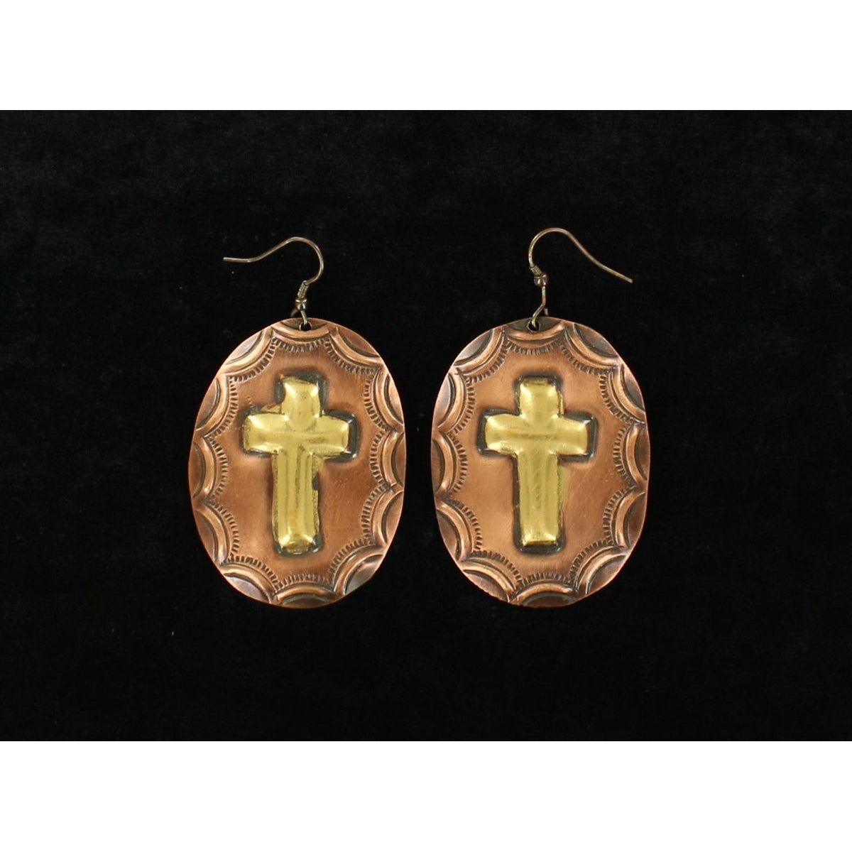 Blazin Roxx Earrings - Large Copper Disc with Gold Cross