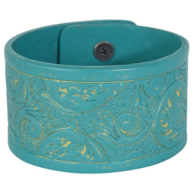 Bracelet Tooled Leather Cuff 2.25" Wide - 22071BJ2