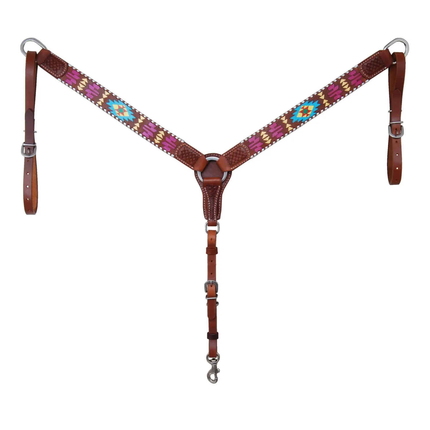 Breast Collar w/Painted Aztec &amp; Silver Whipstitch