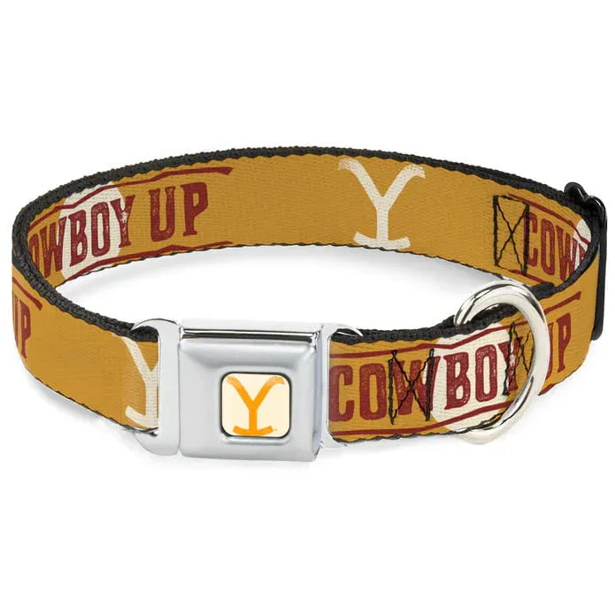 Buckle Down Dog Collar Yellowstone Y Logo Cowboy Up -Orange Red White - Large