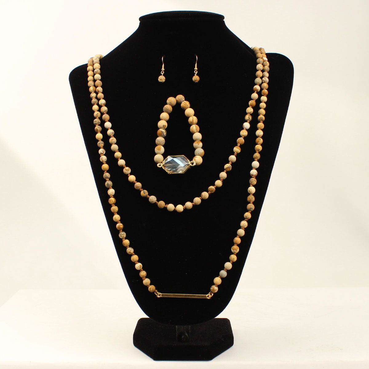 Blazin Roxx Earring Necklace &amp; Bracelet Set - Natural Wood Beads