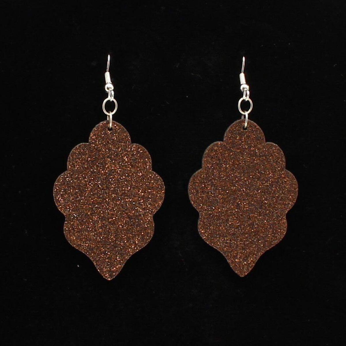 Blazin Roxx Earrings - Faux Leather Brown Glitter