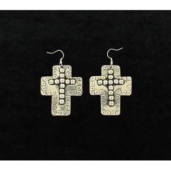 Blazin Roxx Earrings - Large Silver Crosses with White Dots