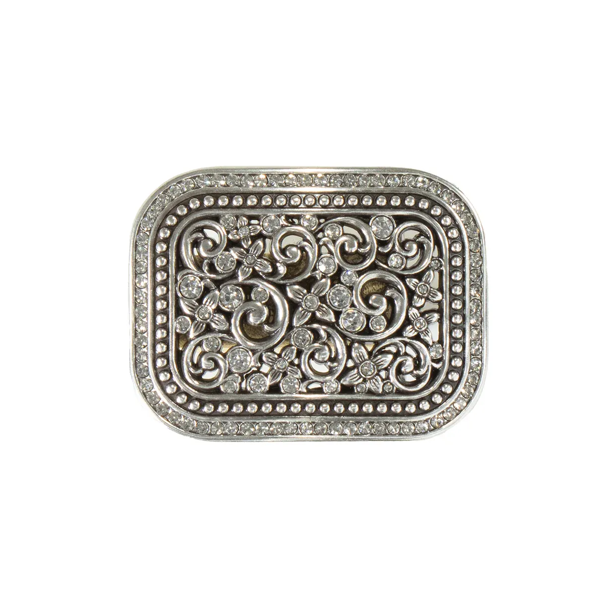 Blazin Roxx Women's Rectangle Floral Filigree Rhinestone Buckle - Silver