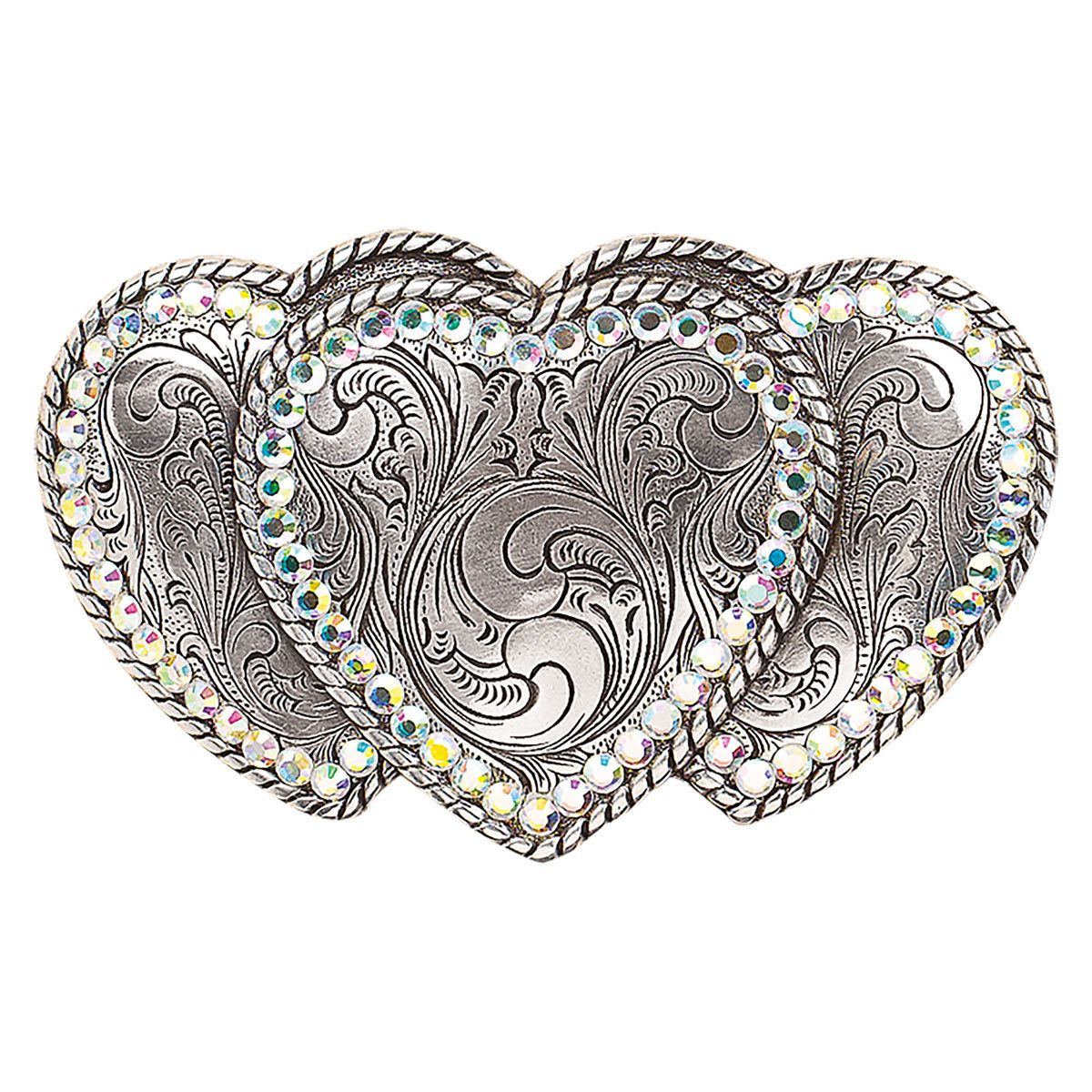 Blazin Roxx Women's Triple Heart Rhinestone Buckle - Silver