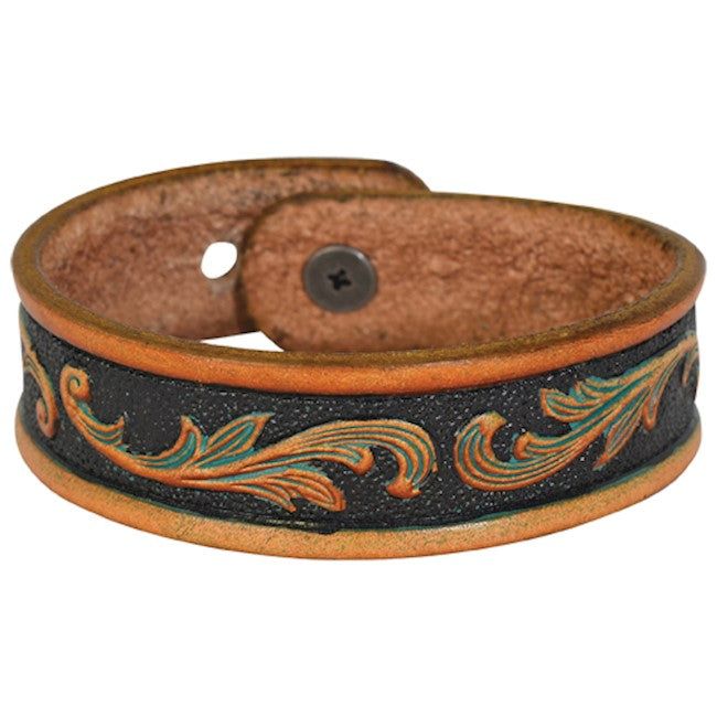 Bracelet Tooled Leather Yellow/Turquoise