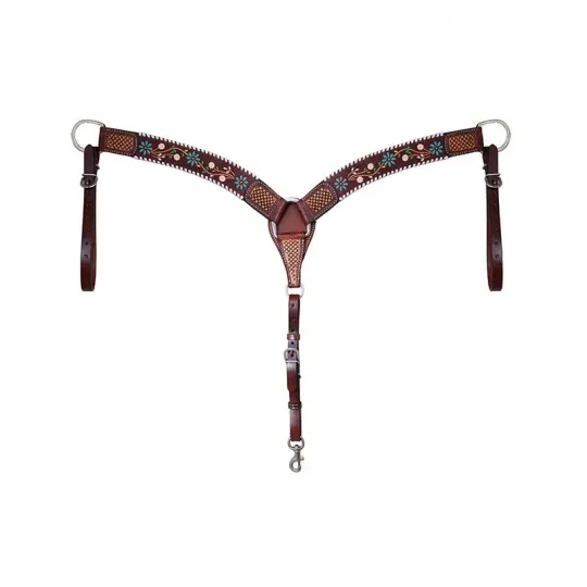Breast Collar w/Floral Tooling in T Finish - BC6111
