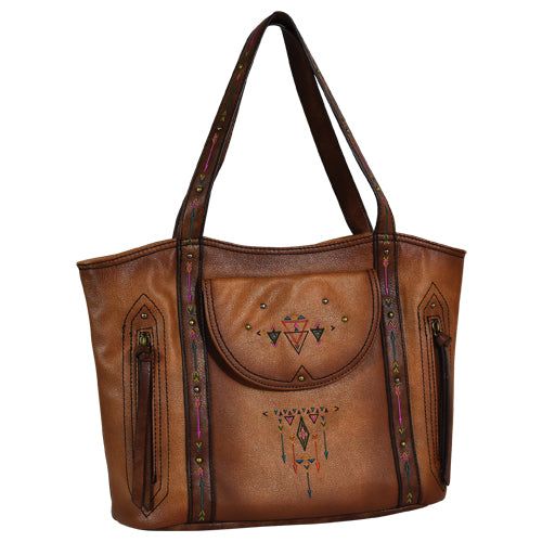 Catchfly Addison Tote Cognac w/Embroidery