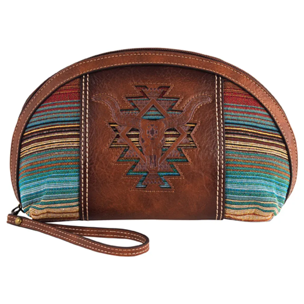 Catchfly Steer Head &amp; Southwestern Stripes Dome Cosmetic Bag - Brown