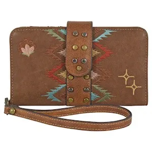 Catchfly Wallet Brown w/ Multi Color Embroidery