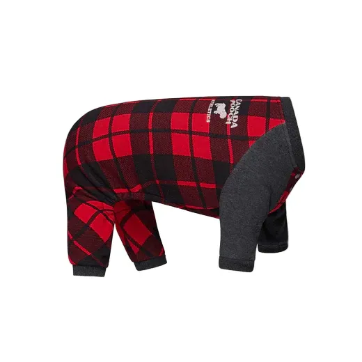 Canada Pooch Frosty Fleece Onesie Red Plaid Size 18