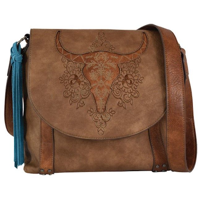 Catchfly Crossbody Floral Tooling Cow Skull