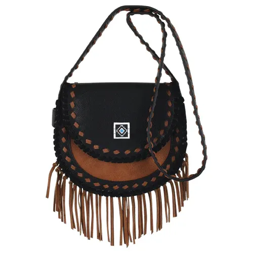 Catchfly Saddlebag Black and Tan with Fringe