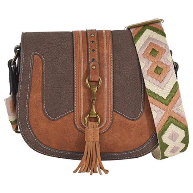 Catchfly Saddle Bag Purse - Textured Brown w/Tan Trim