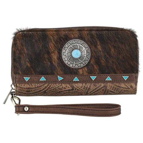 Catchfly Wallet Hair On with Wristlet Embossed with Faux Turquoise Stone