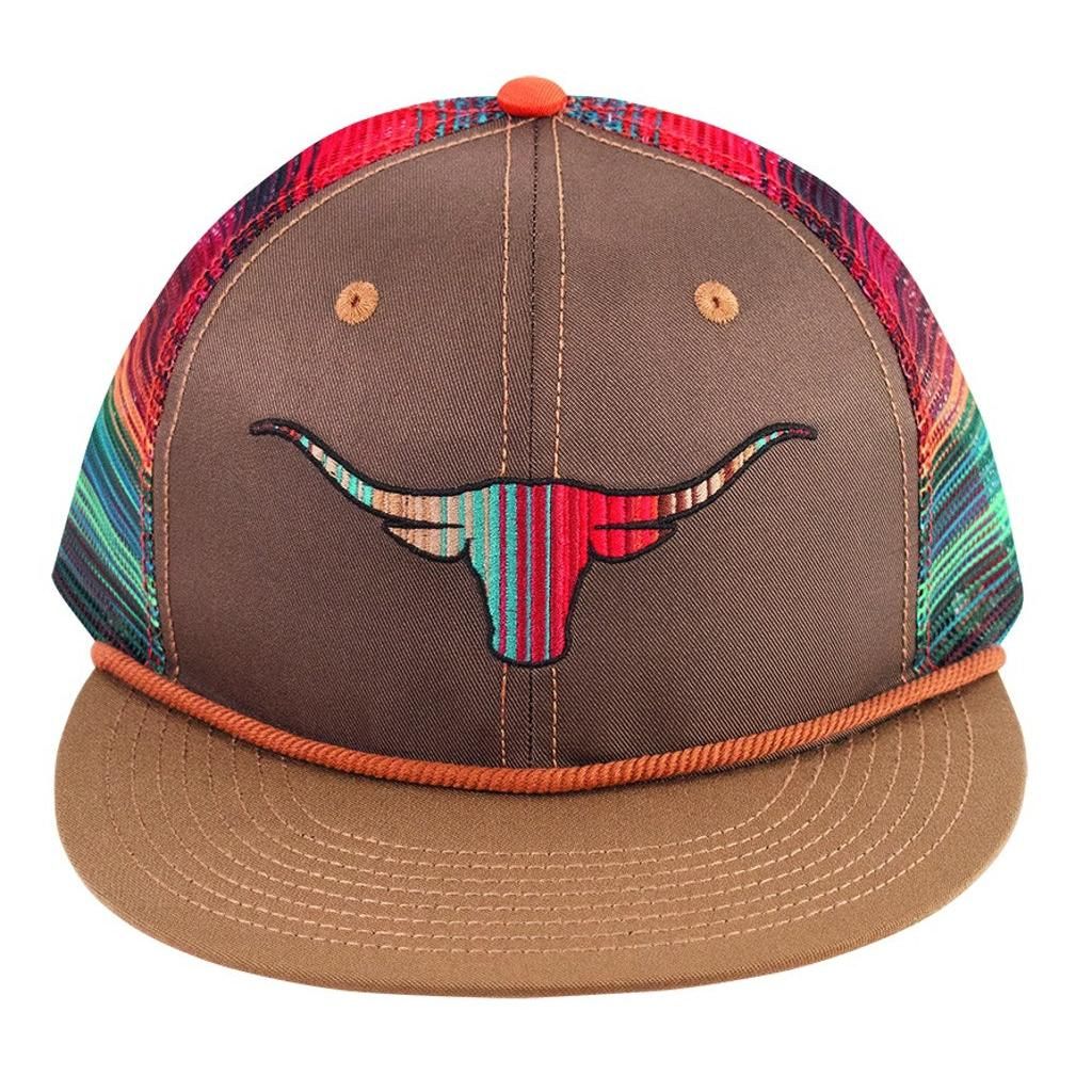 Catchfly Women's Flat Bill Embroidered Steer Head Baseball Cap - Brown/Beige/Mulitcoloured