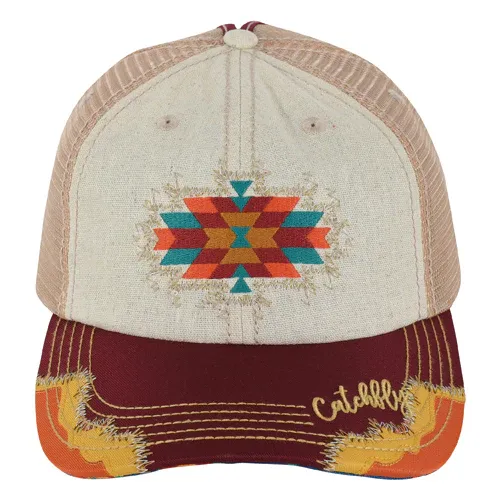 Catchfly Ladies Baseball Cap-Linen Multi Colored Aztec Design
