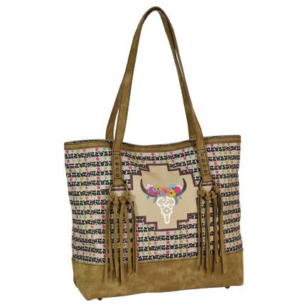 Catchfly Tote Floral Cow Skull