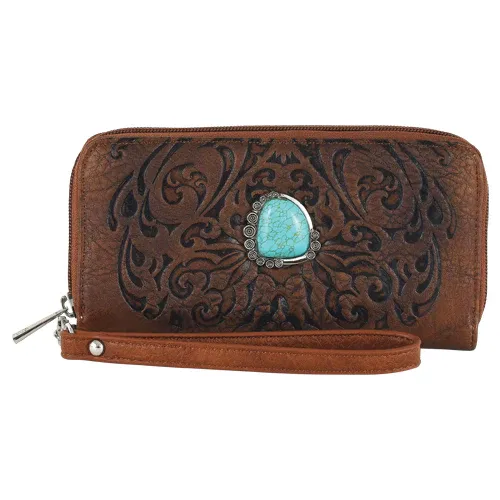 Catchfly Wallet with Wristlet Embossed with Faux Turquoise Stone