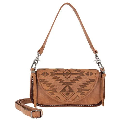 Catchfly Women's Mini Convertible Bag with Aztec Design - Tan