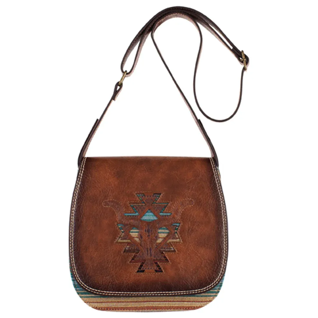 Catchfly Women's Saddle with Steer Head &amp; Southwestern Stripes Bag - Brown
