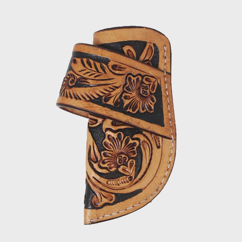 Challenger Western Floral Tooled Inlay Genuine Leather 4-3/4" Side Access Knife Sheath - Black