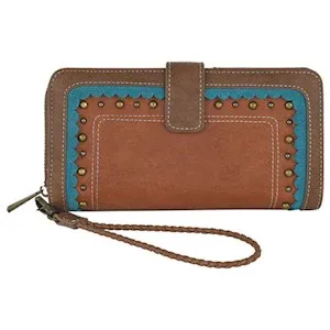 CatchFly Clutch Wallet Brown W/ Turquoise