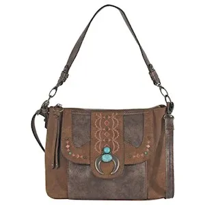 Catchfly Shoulder Bag Brushed Brown w/Embroidered Design