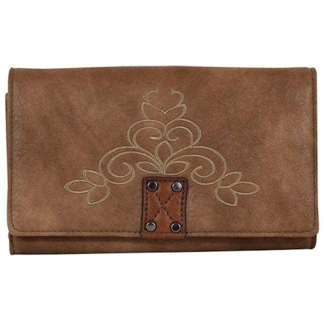 Catchfly Wallet LT Brown w/Embroidery