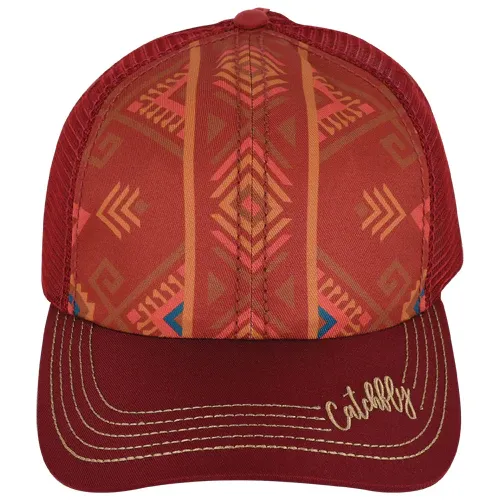 Catchfly Women's Baseball Cap Orange Geo Design - Maroon
