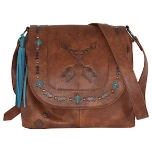 Catchfly Women's Arrows w/Embroidery &amp; Studs Crossbody Purse - Brown/Turquoise