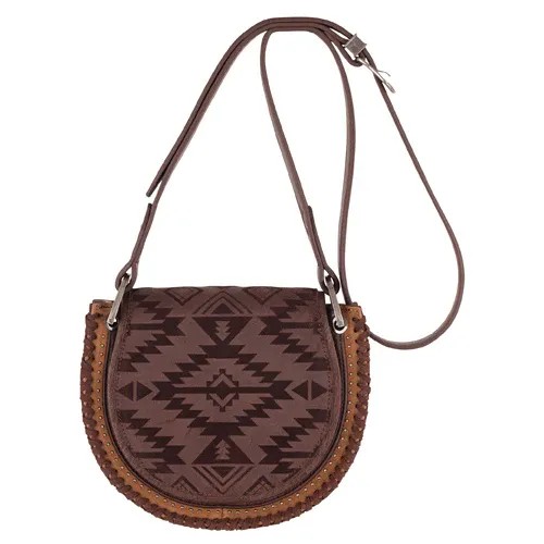 Catchfly Women's Dark Brown Saddle Bag with Aztec Design