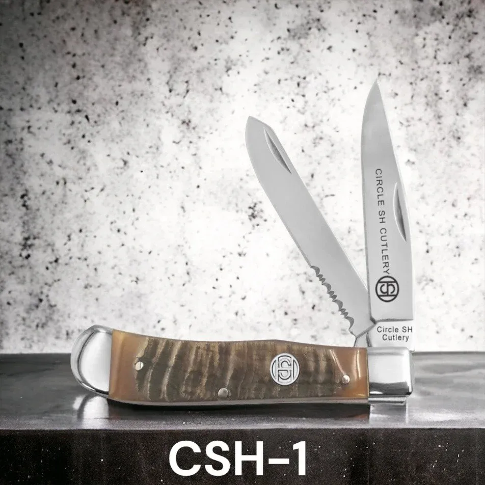 Circle SH Folding Knife - Ram Horn