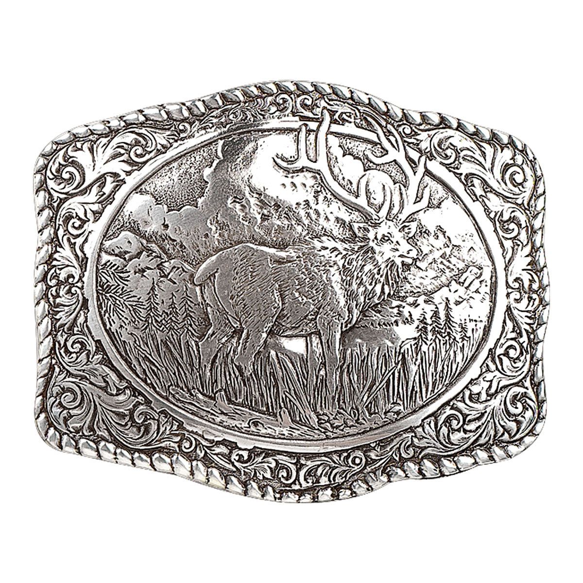 Crumrine Rectangle Vintage Elk Buckle - Silver
