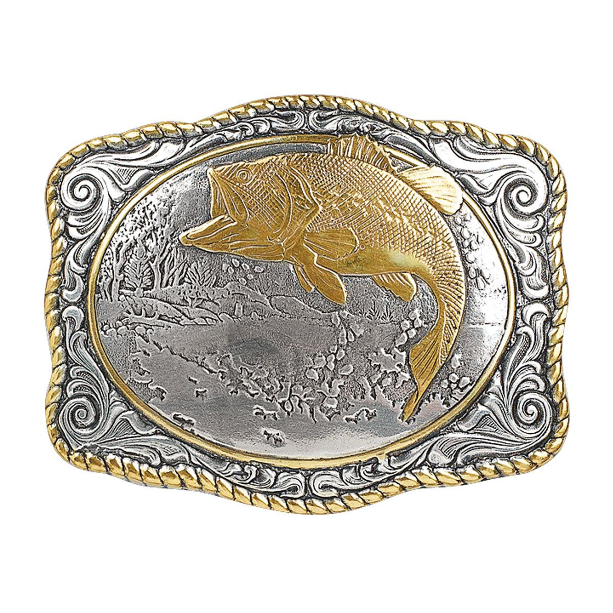 Crumrine Rectangle Vintage Bass Fish Buckle - Silver/Gold