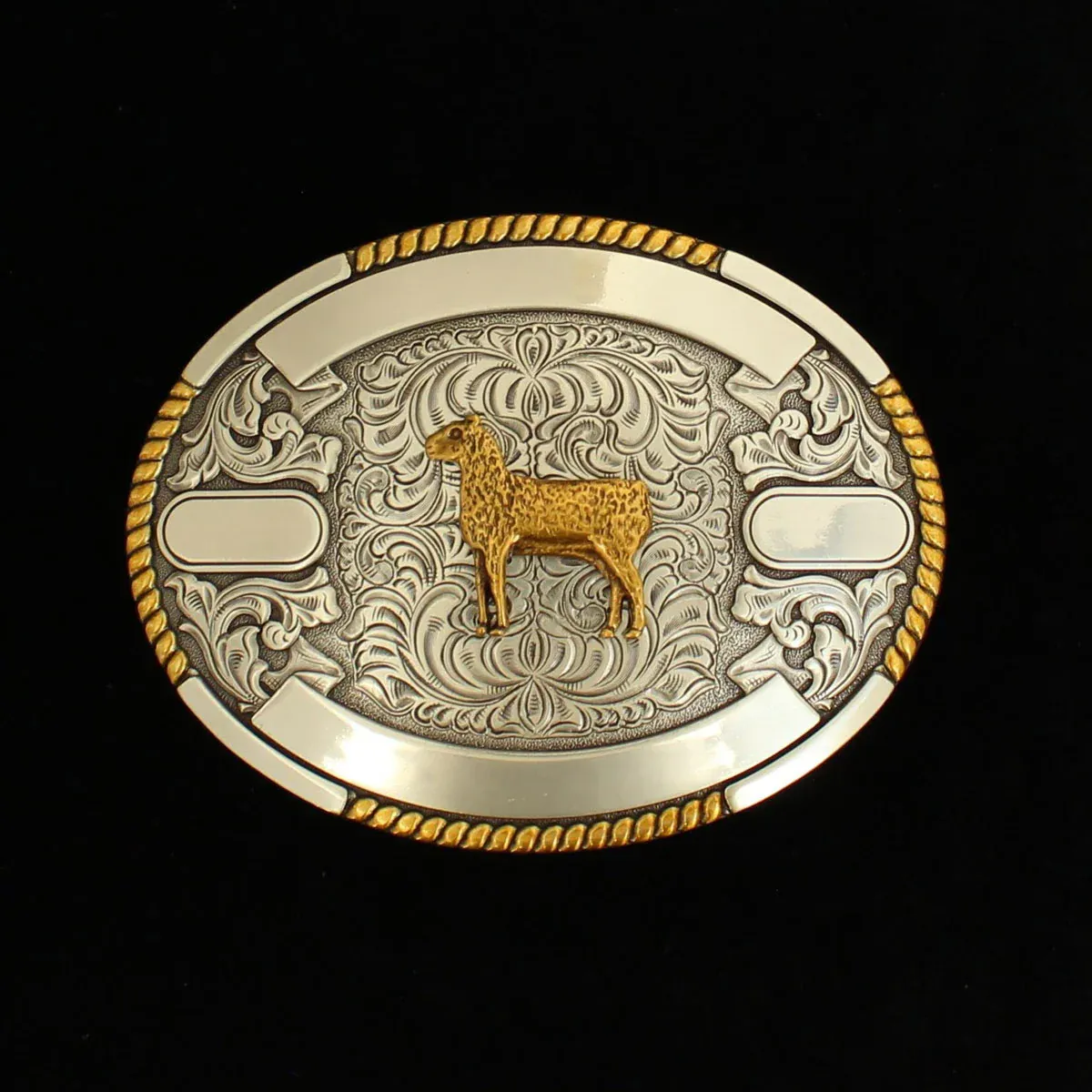 Crumrine Oval Sheep Engravable Trophy Buckle - Antique Silver/Gold