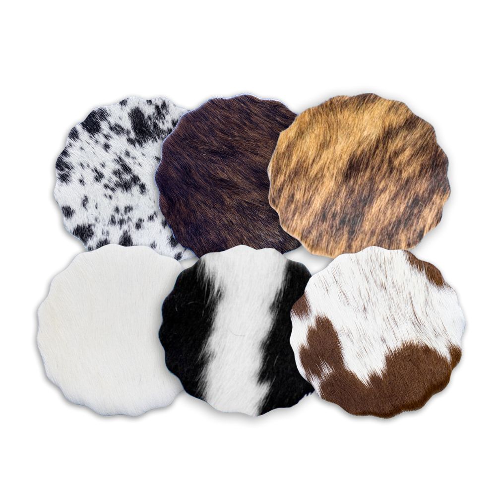 D2W Cowhide Coaster Round Wavy-Assorted Colours