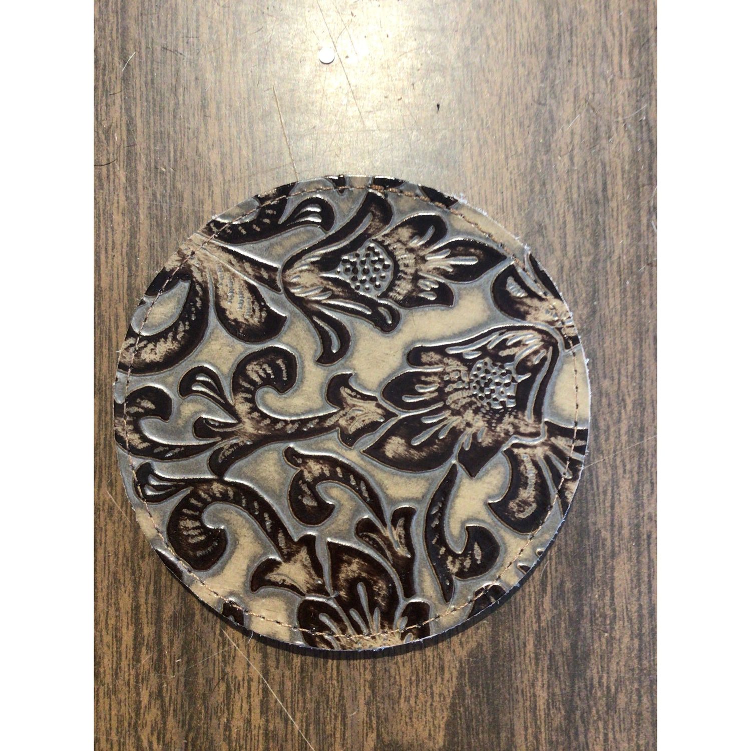 D2W Trading Floral Embossed Leather Coaster